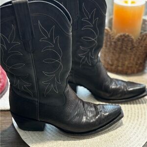 Tecovas Black Leather Heeled lizard Boots